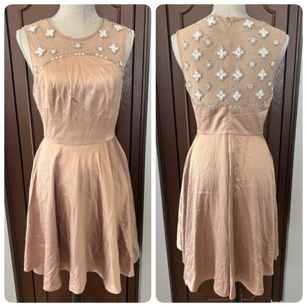 Label by Five Twelve Champagne Satin Beaded A-Line Dress